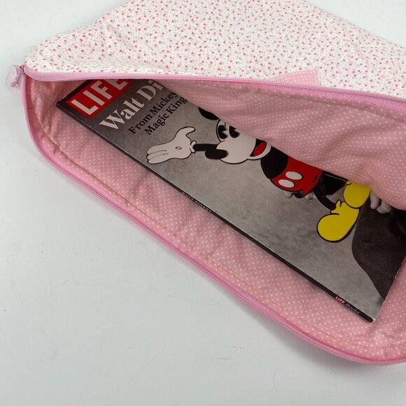 Handmade quilted laptop bag with zipper in pink polka dot and heart fabric - Picture 4 of 10